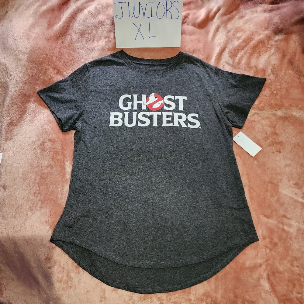 Juniors XL Ghostbusters 80s Movie Logo Icon Ghost Gray Graphic Tee NWT